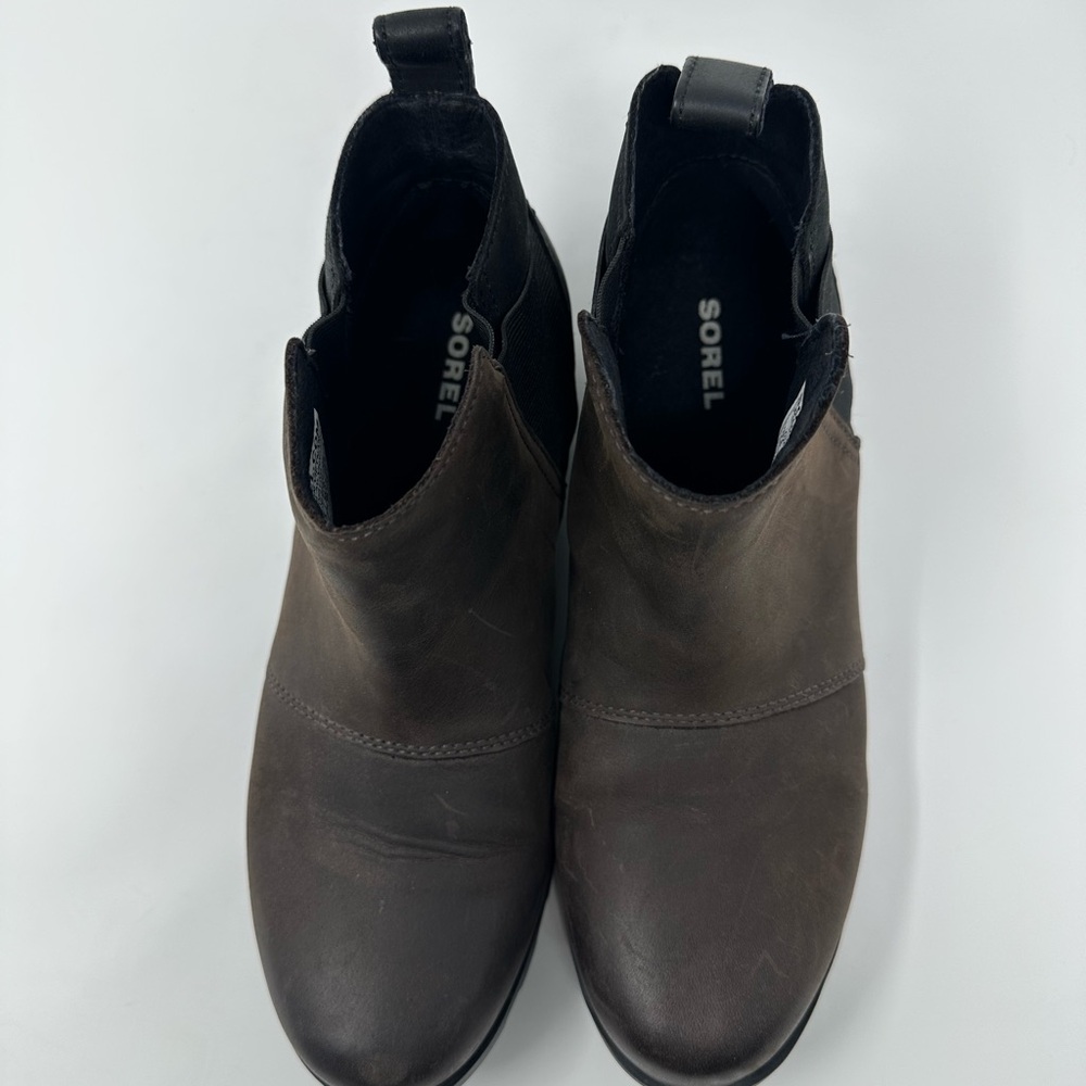 Sorel Womens Size 7 .5 Emelie Chelsea Boots Quarry Black Leather Waterproof Shoe - Picture 12 of 12